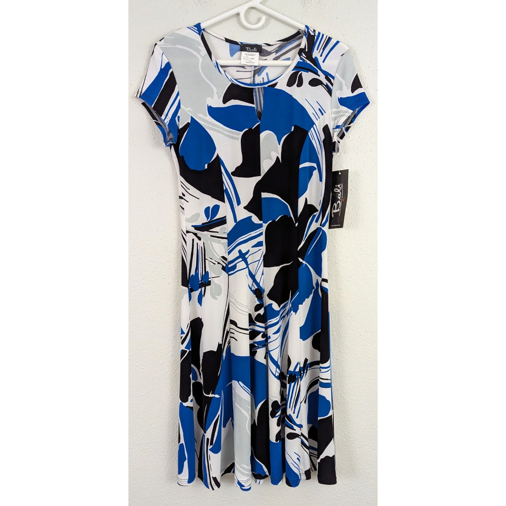 New Bali Corp sz 6 Fit & Flare Dress slinky stretchy ss multi color print 4389
